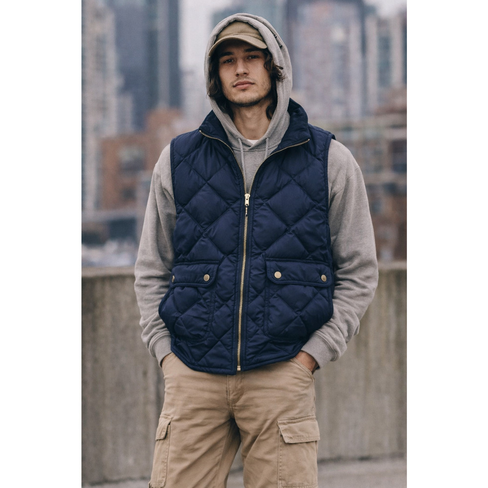 Woolrich Men's Navy Quilted Down Puffer Vest Large Gorpcore Layering Timeless